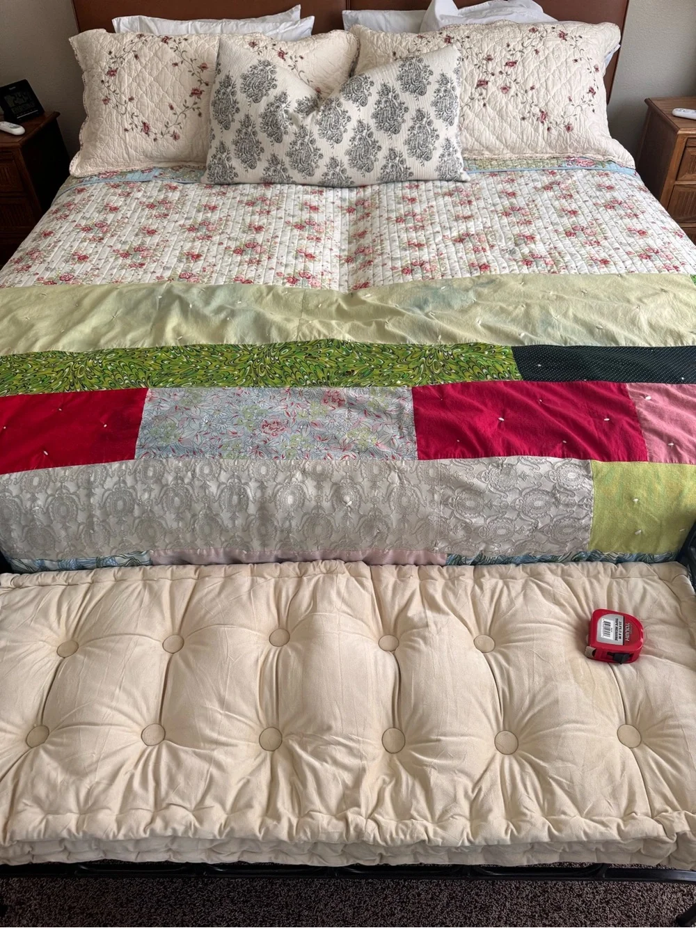 Vintage Heirloom Patchwork Quilt 75x70 Mixed Fabric Boho Cutter Quilt AS IS